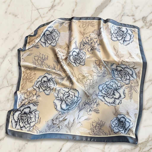 Seidenschal Damen 70×70 cm Blumen Beige – Schal-Welt Detailansicht