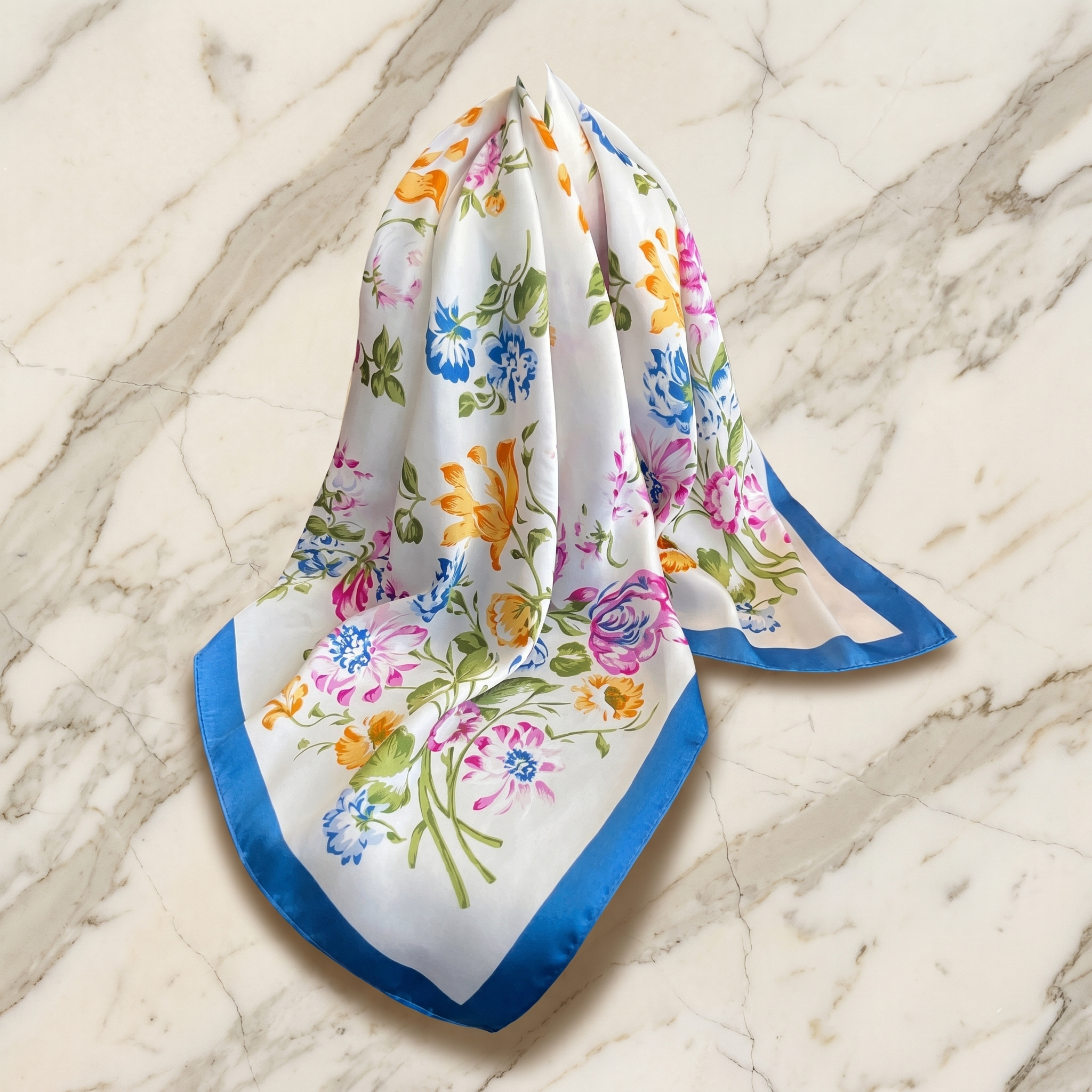 Seidenschal Damen 70×70 cm Blumen Bunt – Schal-Welt Detailansicht