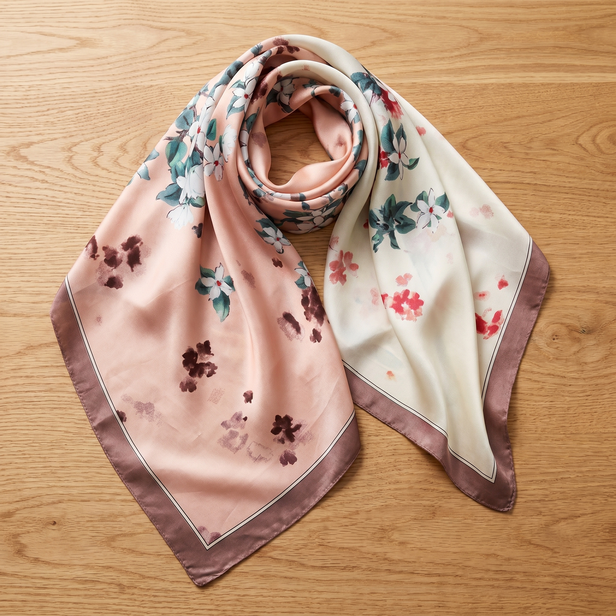 Seidenschal Damen 70×70 cm Blumen Bunt – Schal-Welt Detailansicht