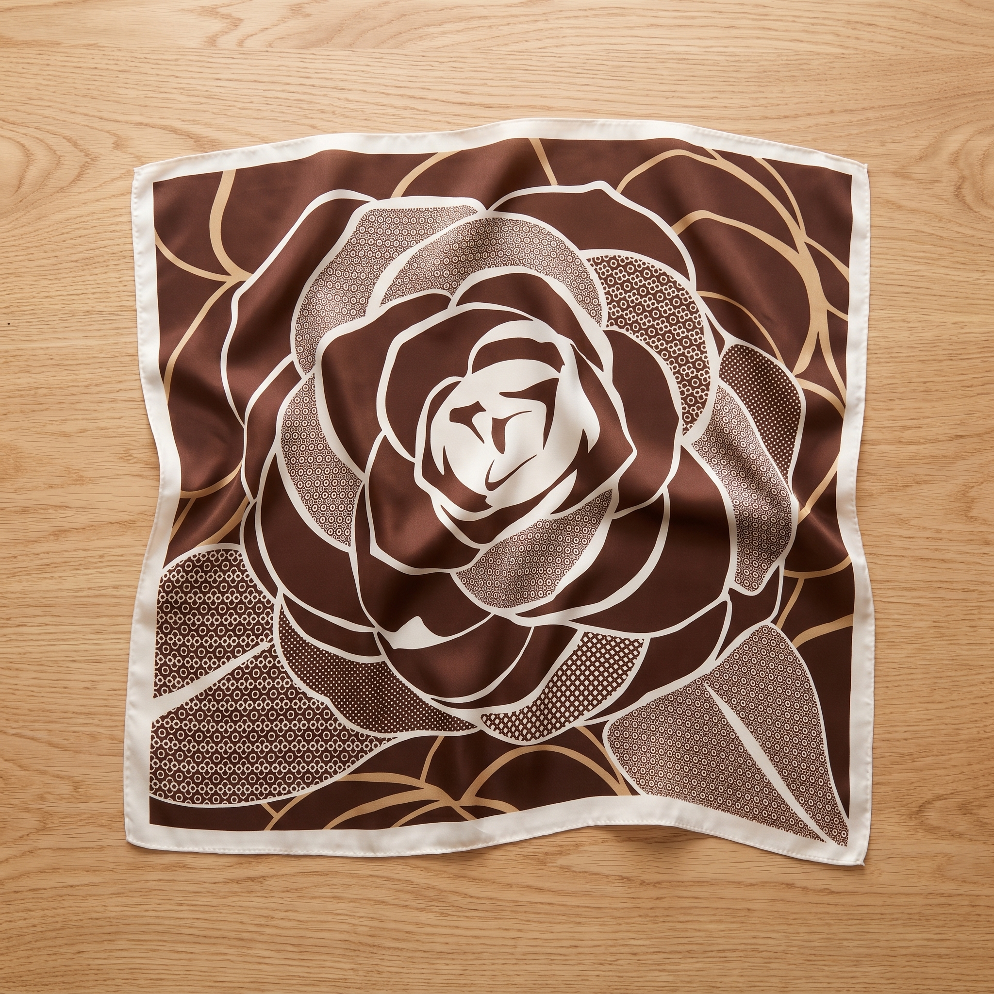 Seidenschal Damen 70×70 cm Blumen Braun – Schal-Welt Detailansicht