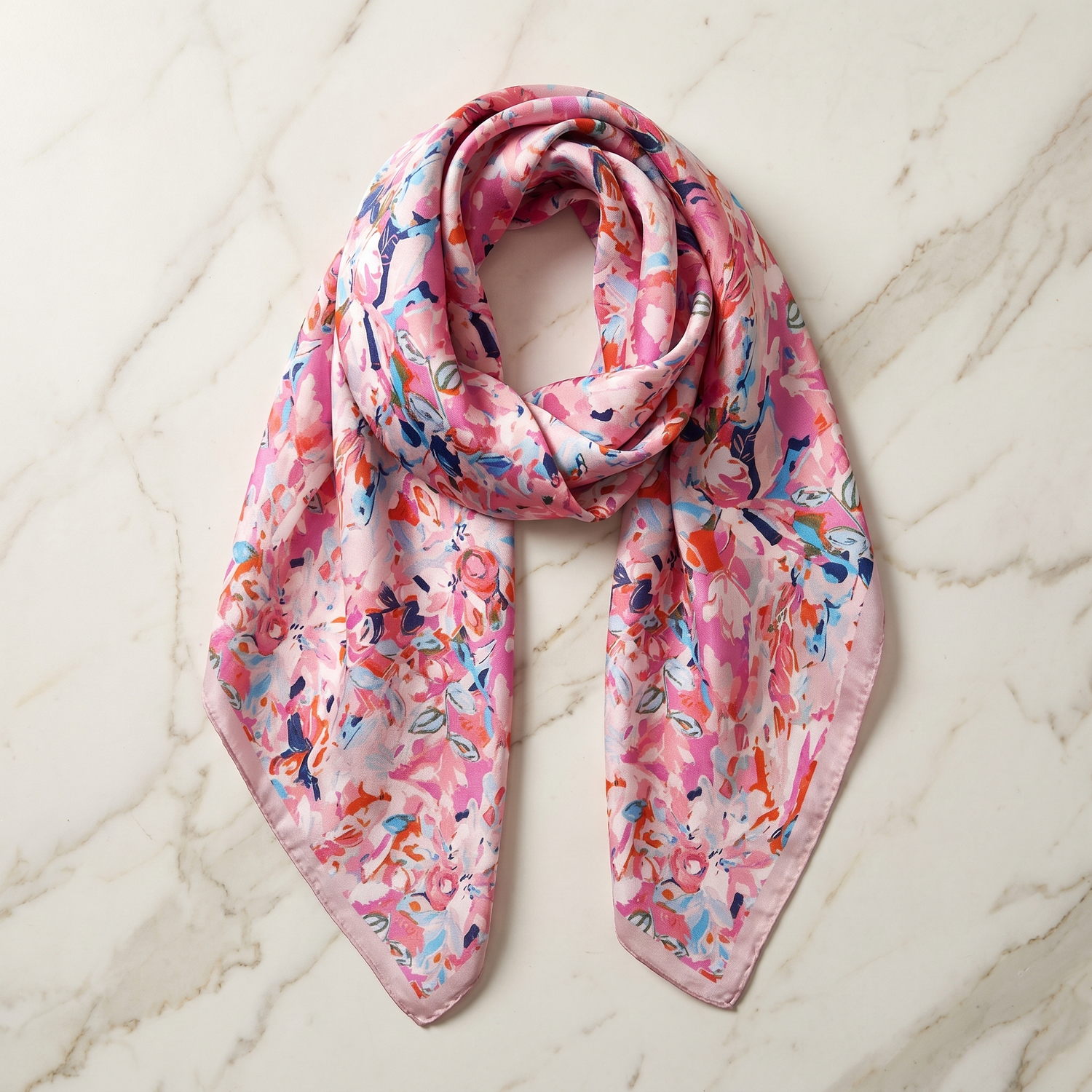 Seidenschal Damen 70×70 cm Blumen Bunt – Schal-Welt Detailansicht