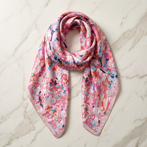 Seidenschal Damen 70×70 cm Blumen Bunt – Schal-Welt Detailansicht