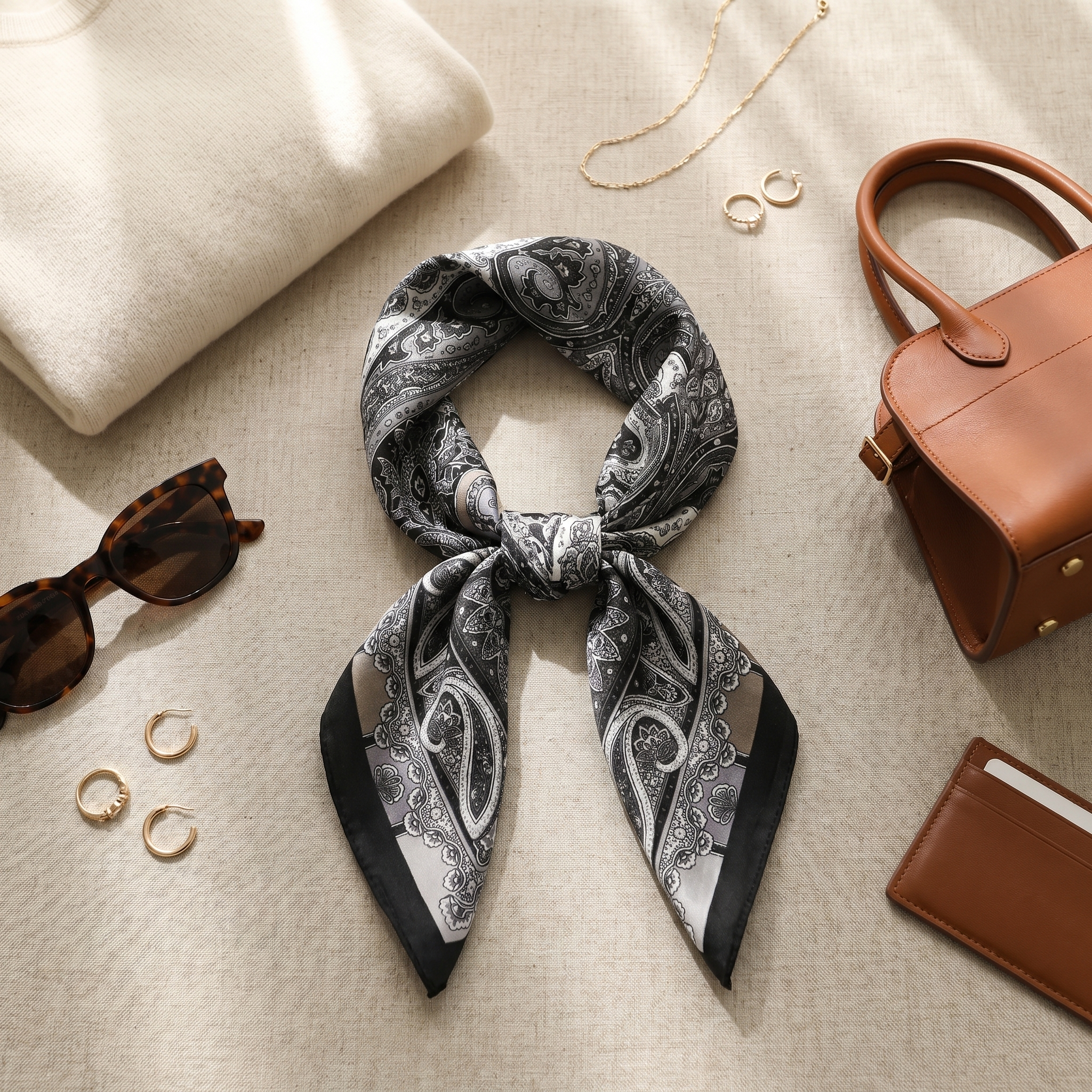 Seidenschal Damen 70×70 cm Paisley Schwarz – Schal-Welt Styling-Inspiration