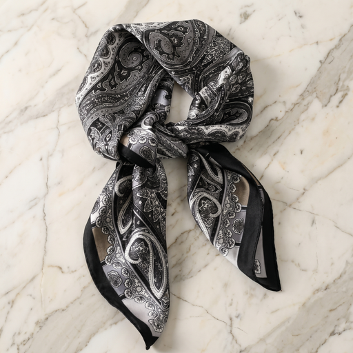 Seidenschal Damen 70×70 cm Paisley Schwarz – Schal-Welt Detailansicht