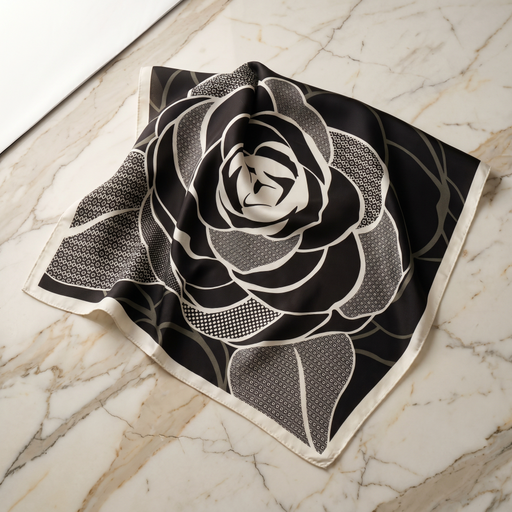 Seidenschal Damen 70×70 cm Blumen Schwarz – Schal-Welt Detailansicht