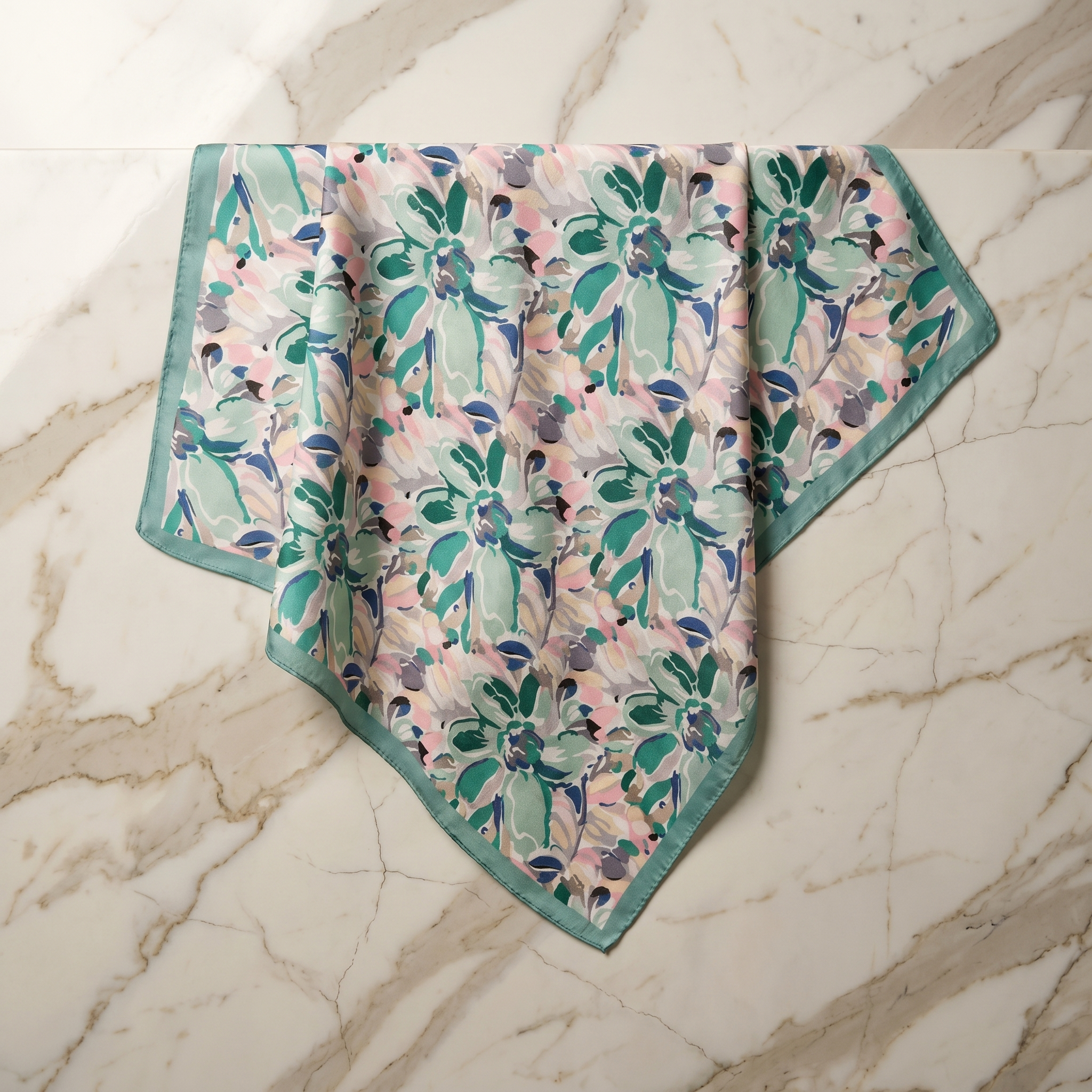 Seidenschal Damen 70×70 cm Blumen Bunt – Schal-Welt Detailansicht