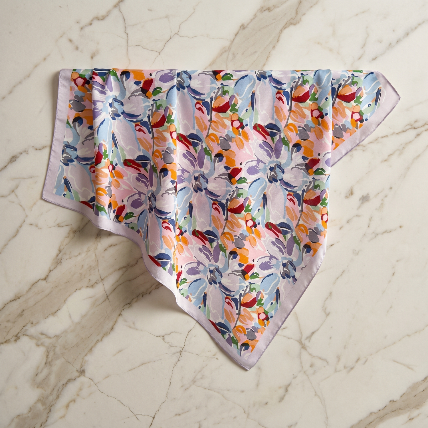 Seidenschal Damen 70×70 cm Blumen Bunt – Schal-Welt Detailansicht