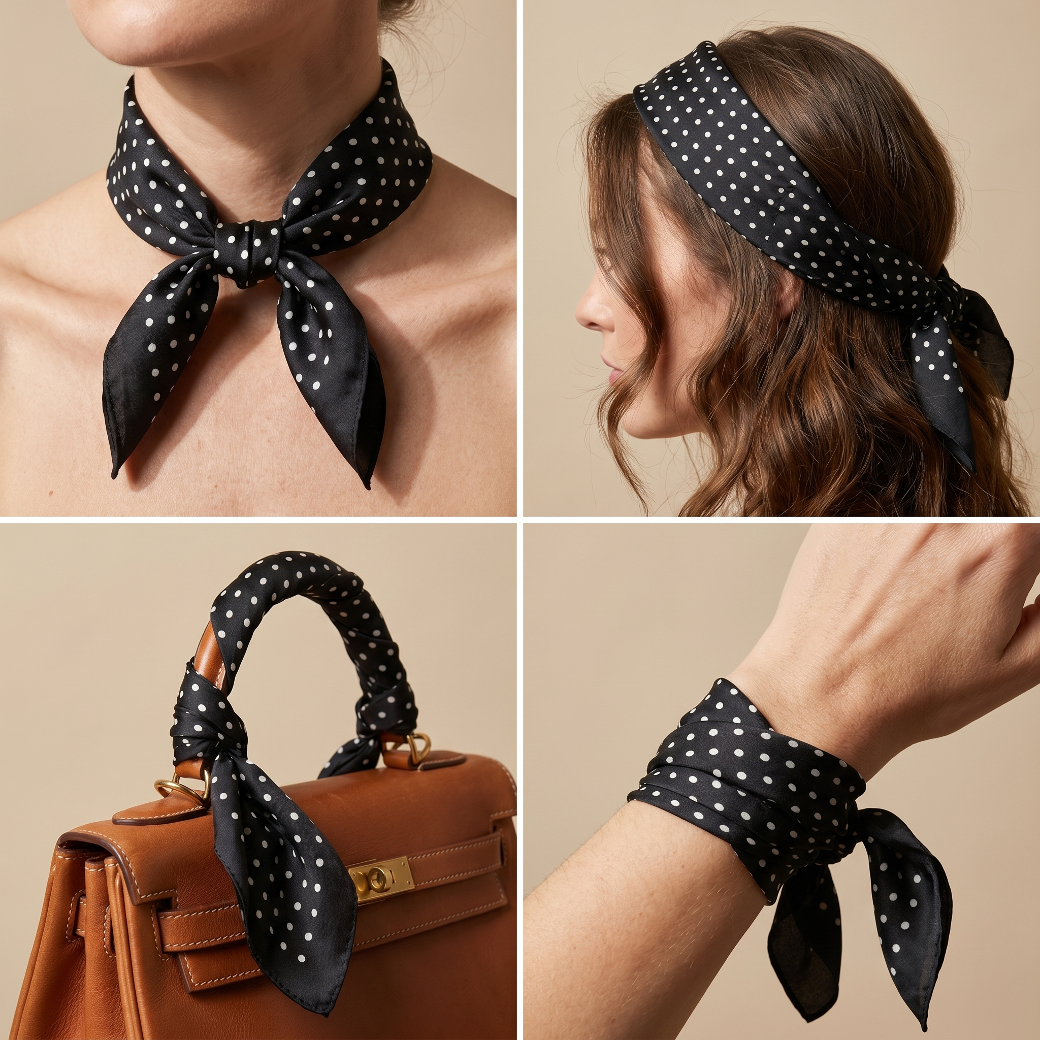 Seidenschal Damen 70×70 cm Geometrisch Schwarz – Schal-Welt Trageweise