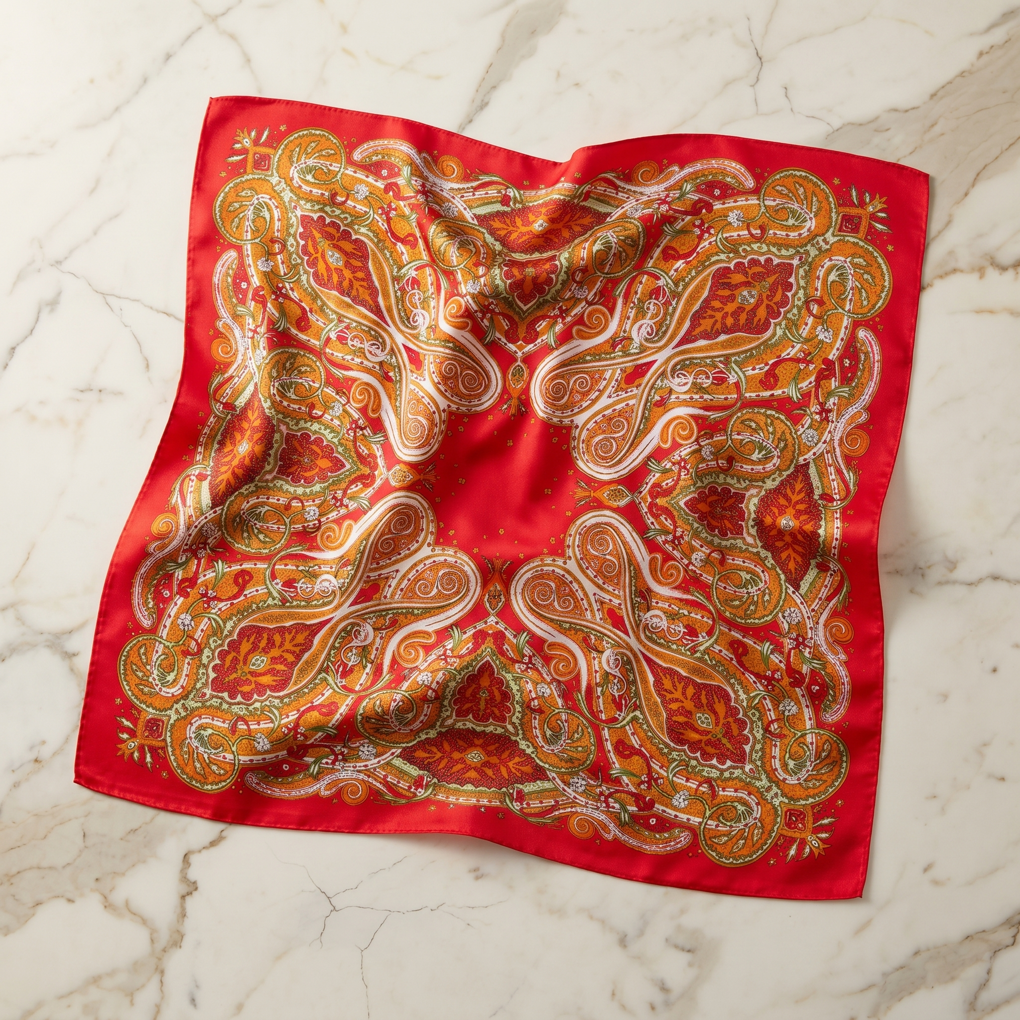 Seidenschal Damen 70×70 cm Paisley Rot – Schal-Welt Detailansicht