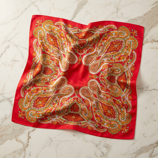 Seidenschal Damen 70×70 cm Paisley Rot – Schal-Welt Detailansicht