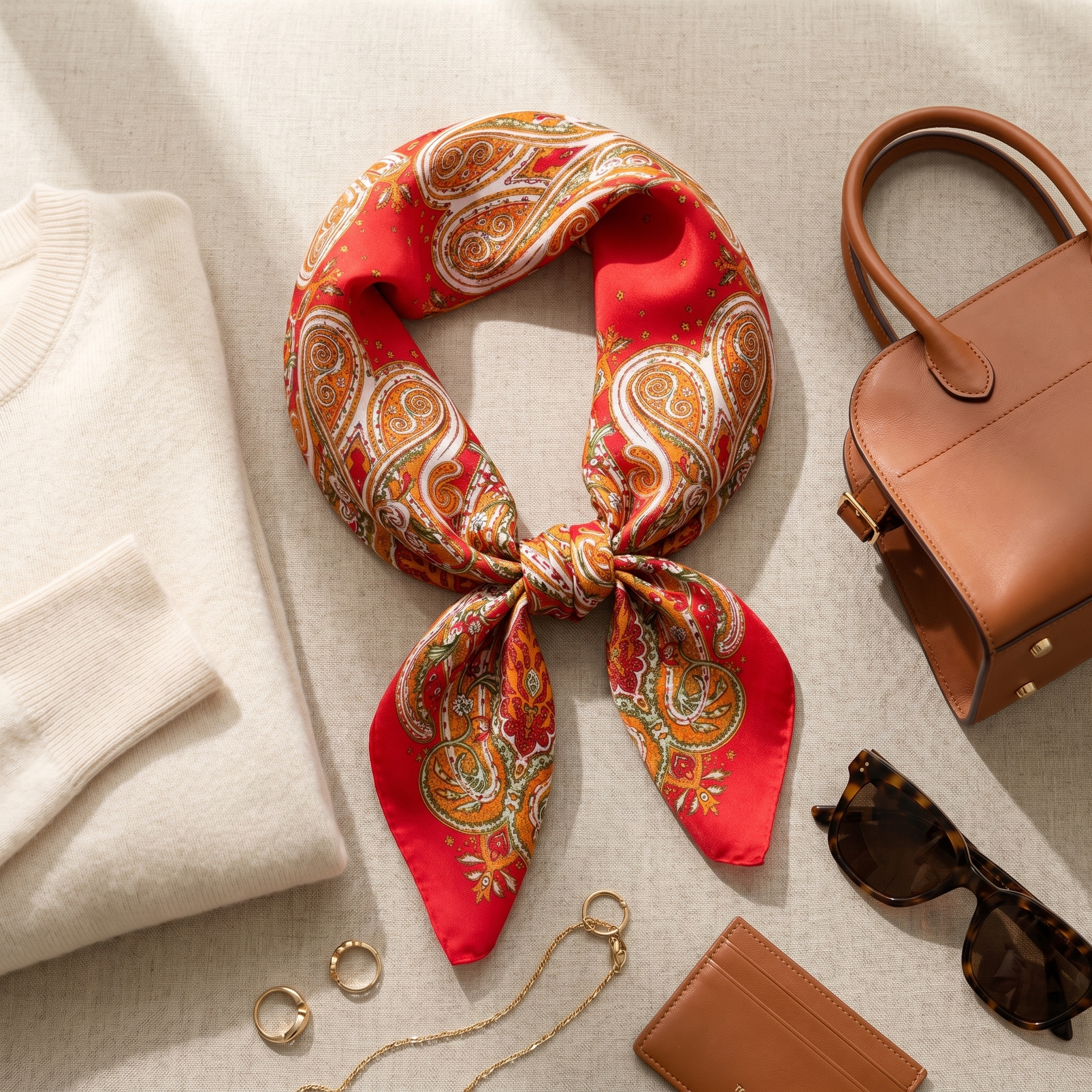 Seidenschal Damen 70×70 cm Paisley Rot – Schal-Welt Styling-Inspiration