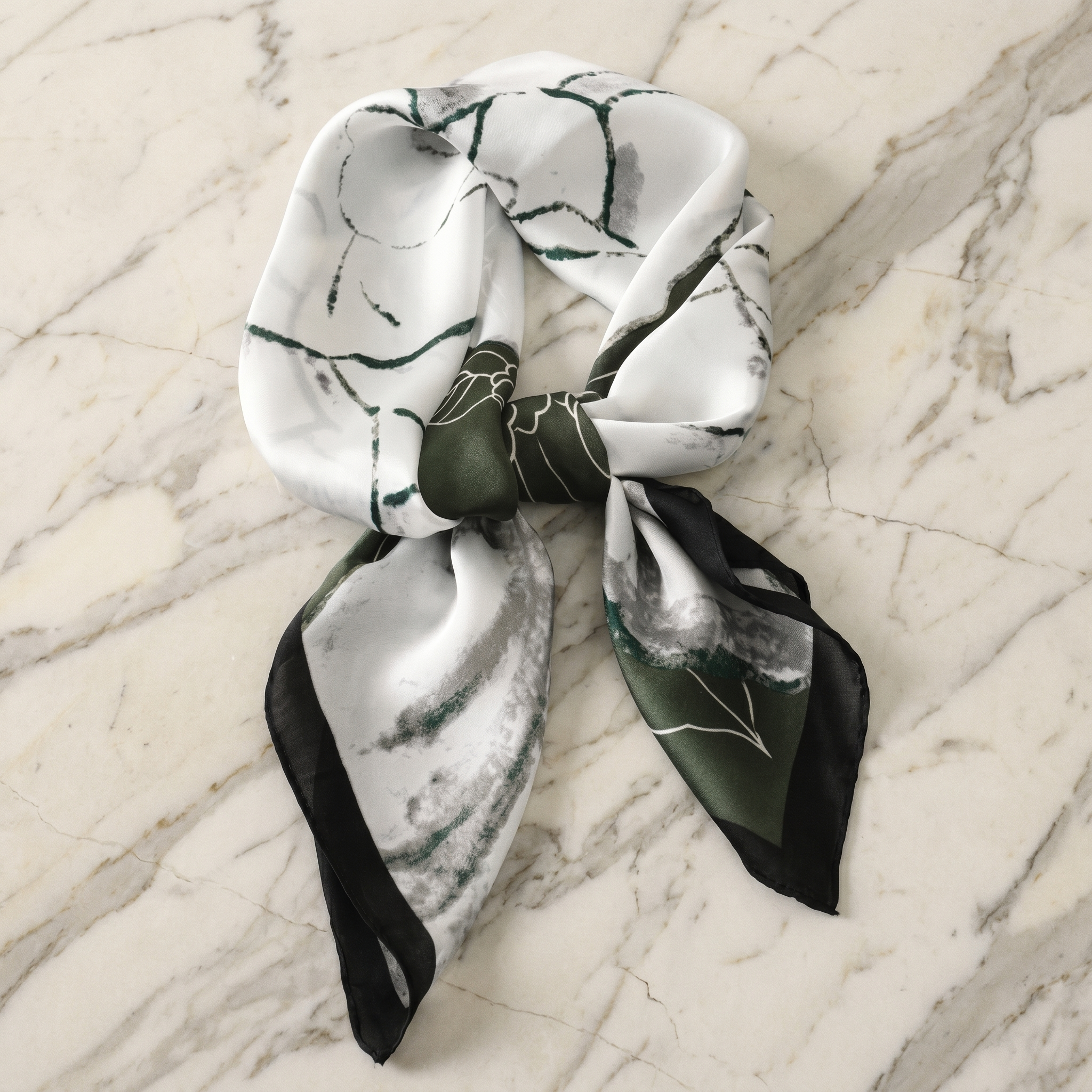 Seidenschal Damen 70×70 cm Blumen Grau – Schal-Welt Detailansicht