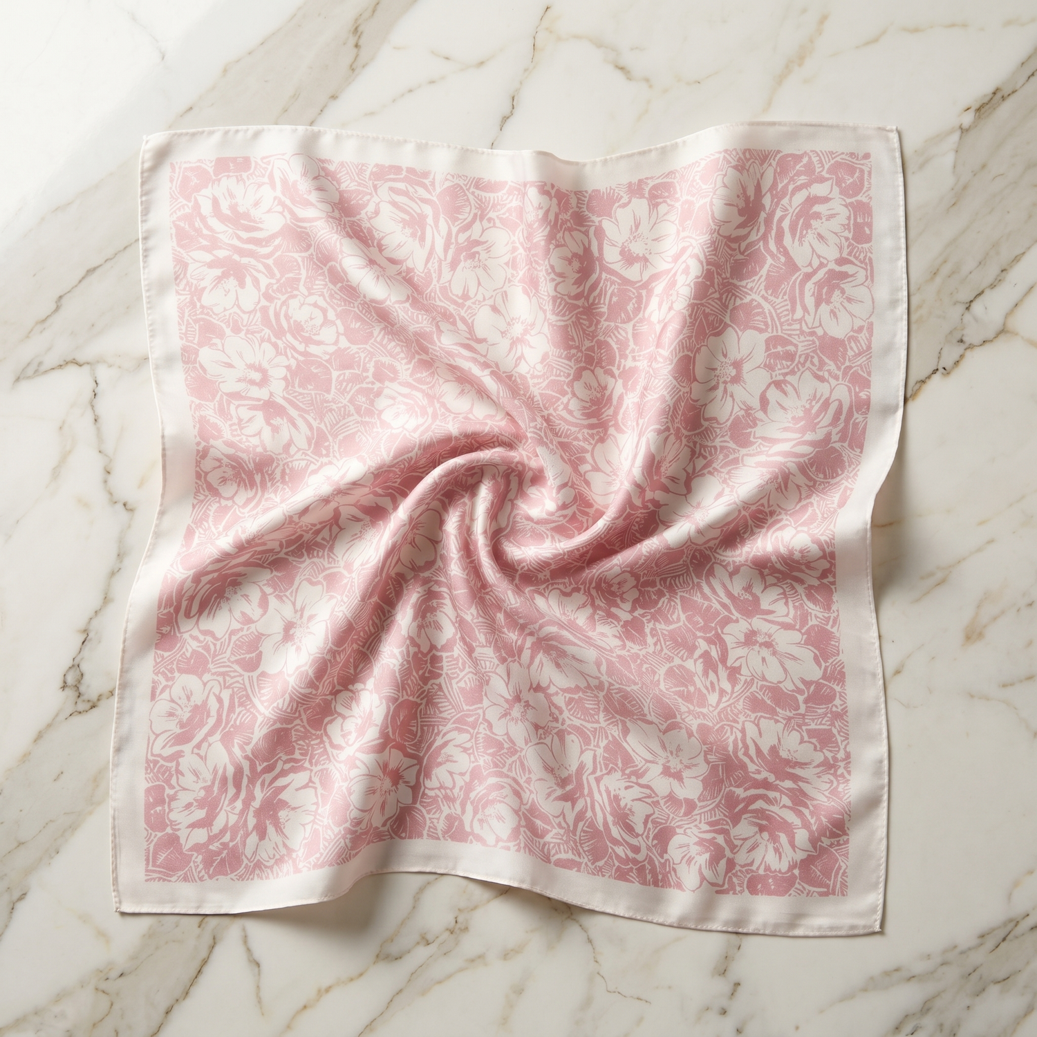Seidenschal Damen 70×70 cm Blumen Rosa – Schal-Welt Detailansicht
