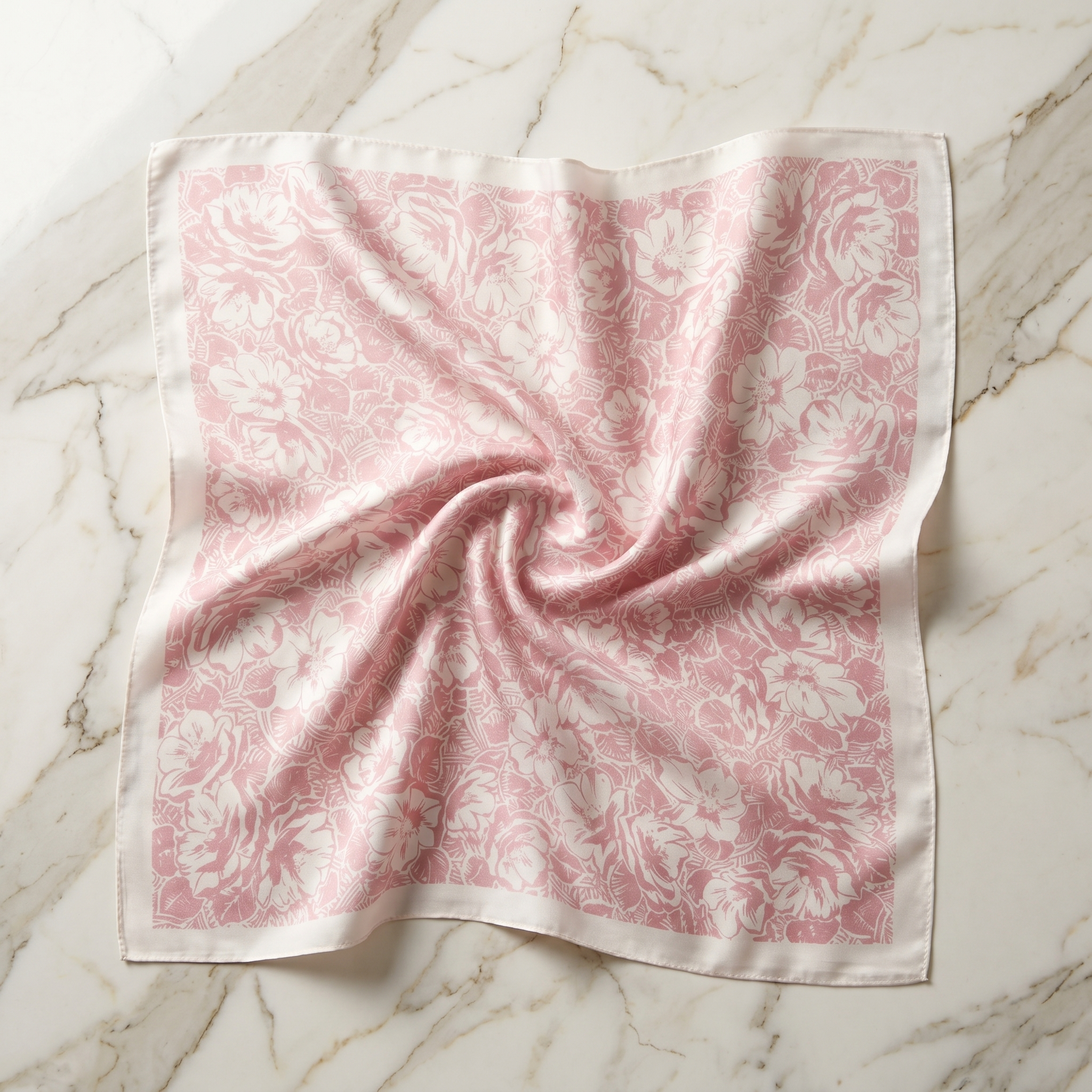 Seidenschal Damen 70×70 cm Blumen Rosa – Schal-Welt Detailansicht