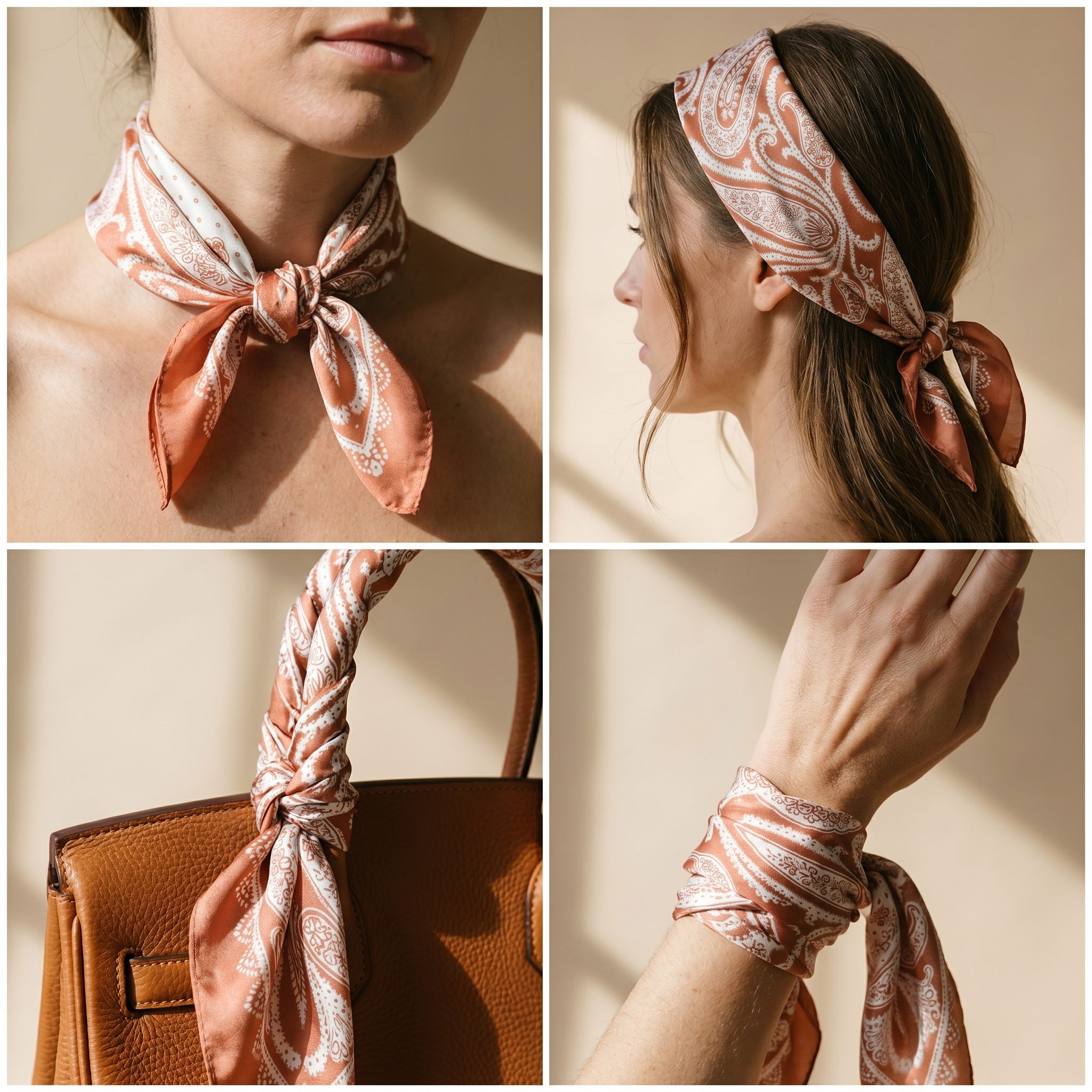 Seidenschal Damen 70×70 cm Paisley Orange – Schal-Welt Trageweise