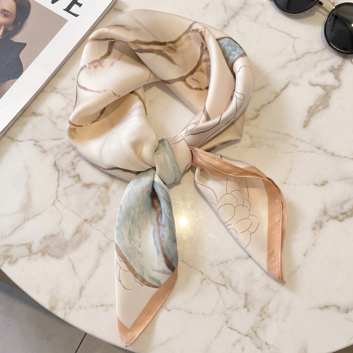 Seidenschal Damen 70×70 cm Blumen Beige – Schal-Welt Detailansicht
