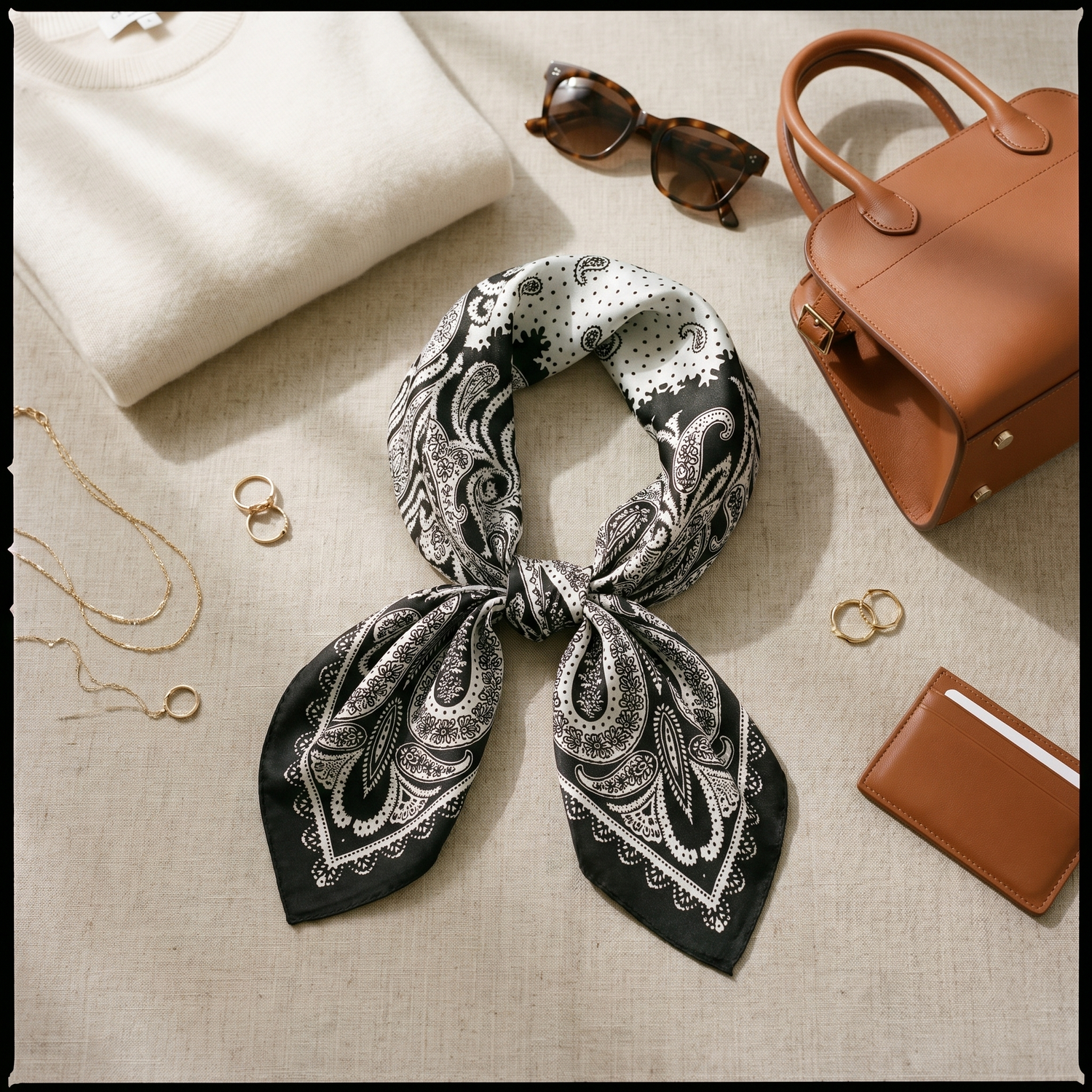 Seidenschal Damen 70×70 cm Paisley Schwarz – Schal-Welt Styling-Inspiration