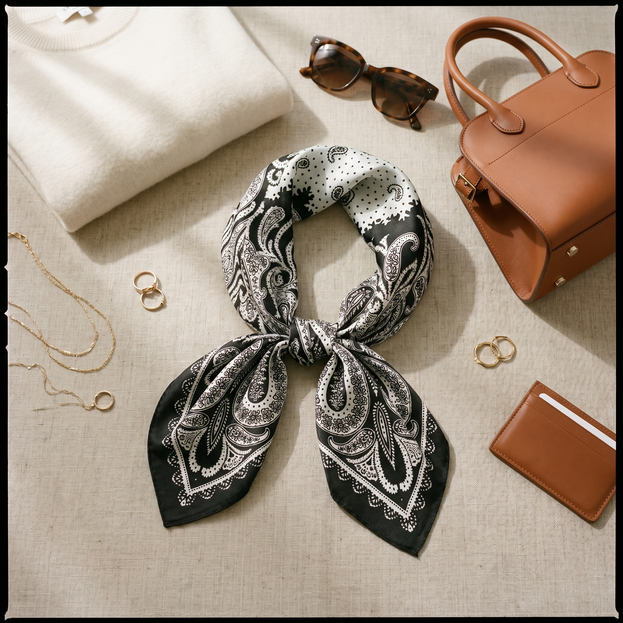 Seidenschal Damen 70×70 cm Paisley Schwarz – Schal-Welt Styling-Inspiration