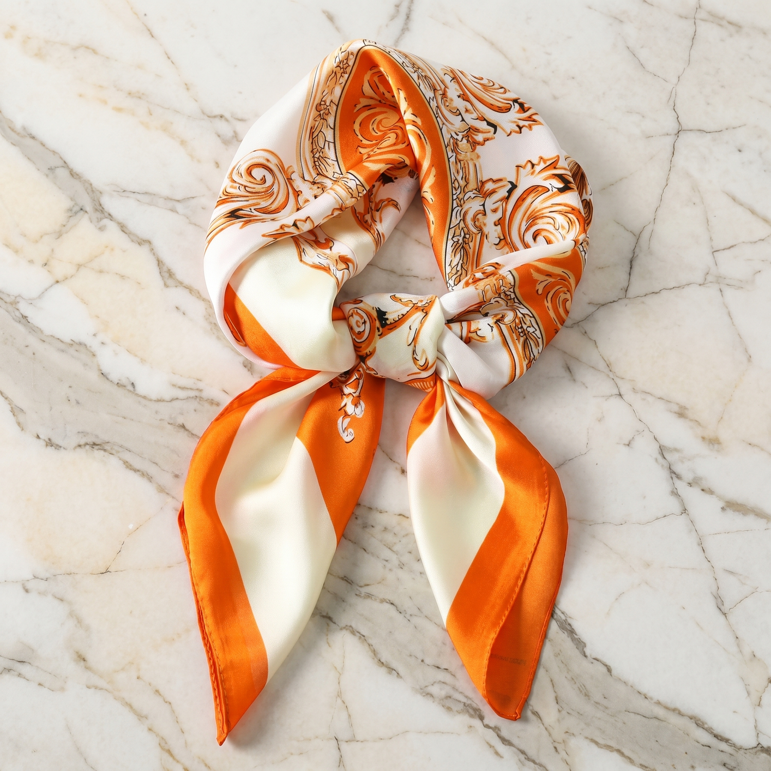 Seidenschal Damen 70×70 cm Paisley Orange – Schal-Welt Detailansicht