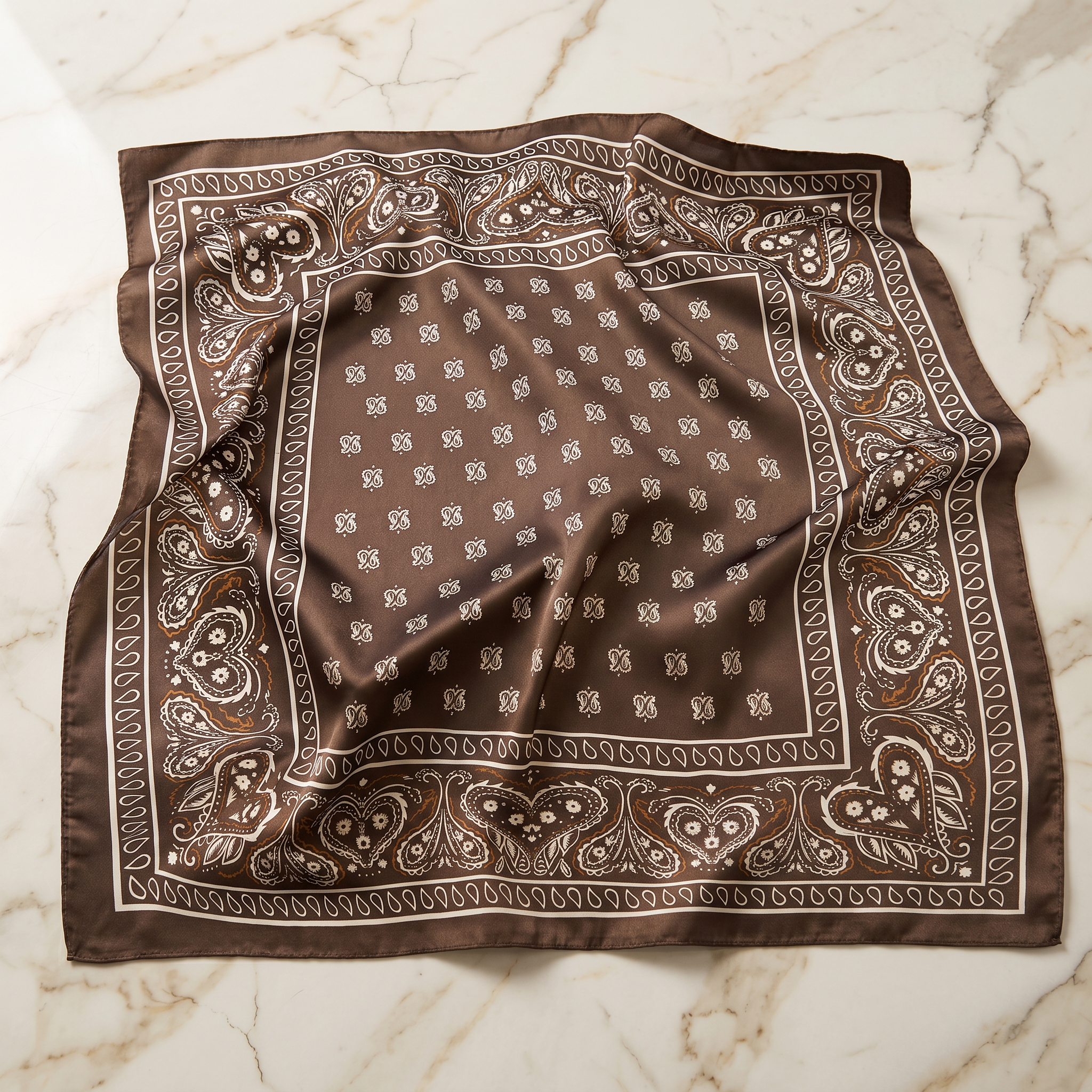 Seidenschal Damen 70×70 cm Paisley Braun – Schal-Welt Detailansicht