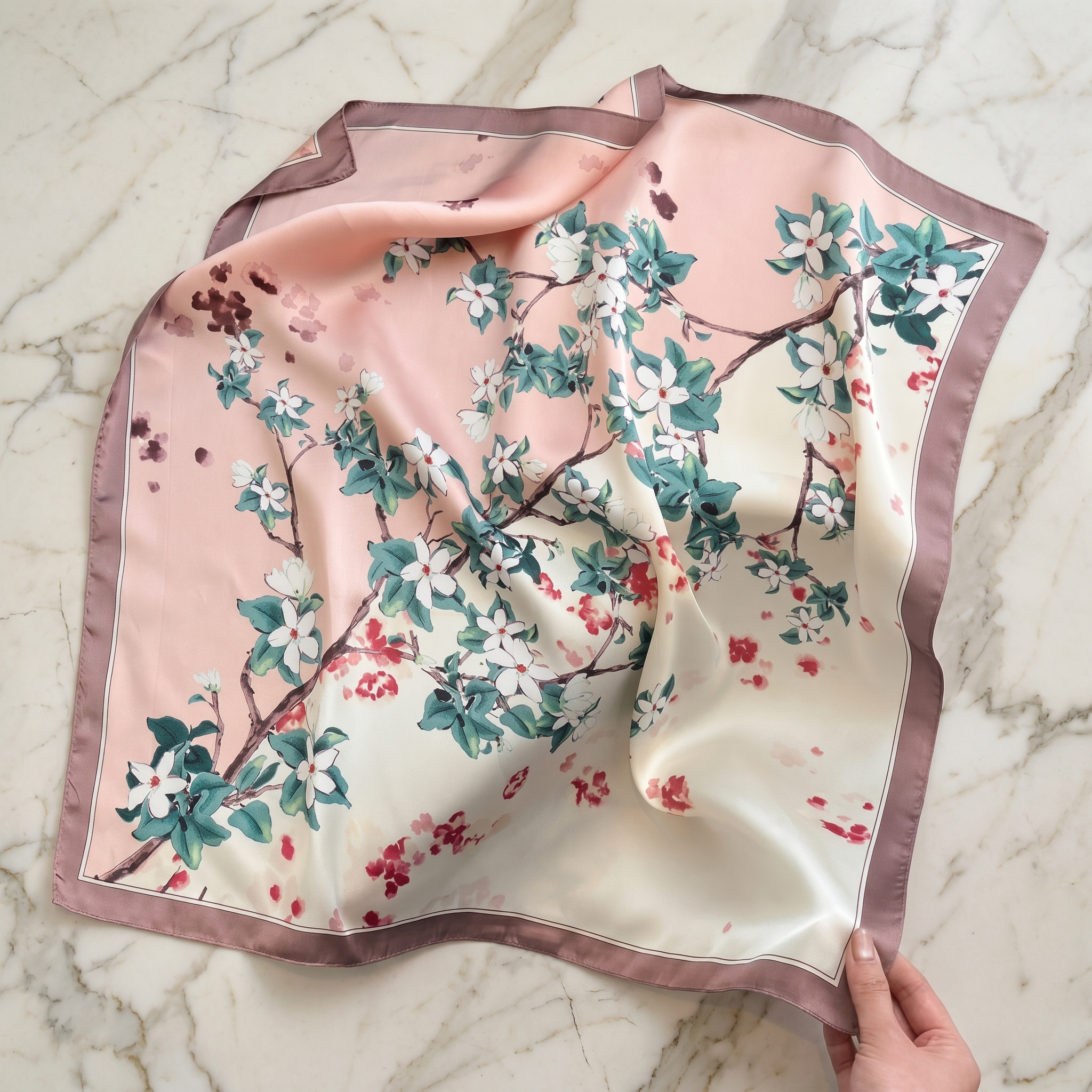 Seidenschal Damen 70×70 cm Blumen Bunt – Schal-Welt Detailansicht