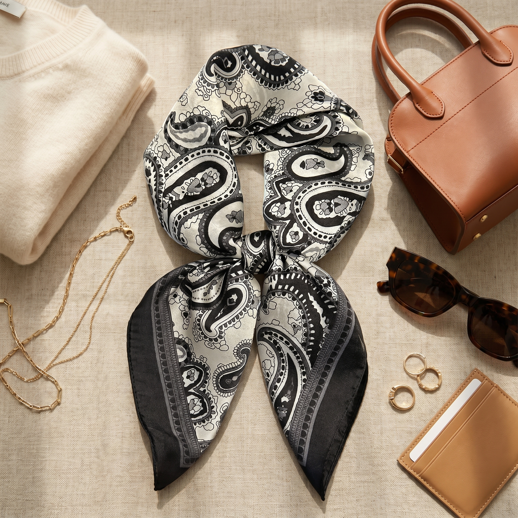 Seidenschal Damen 70×70 cm Paisley Schwarz – Schal-Welt Styling-Inspiration