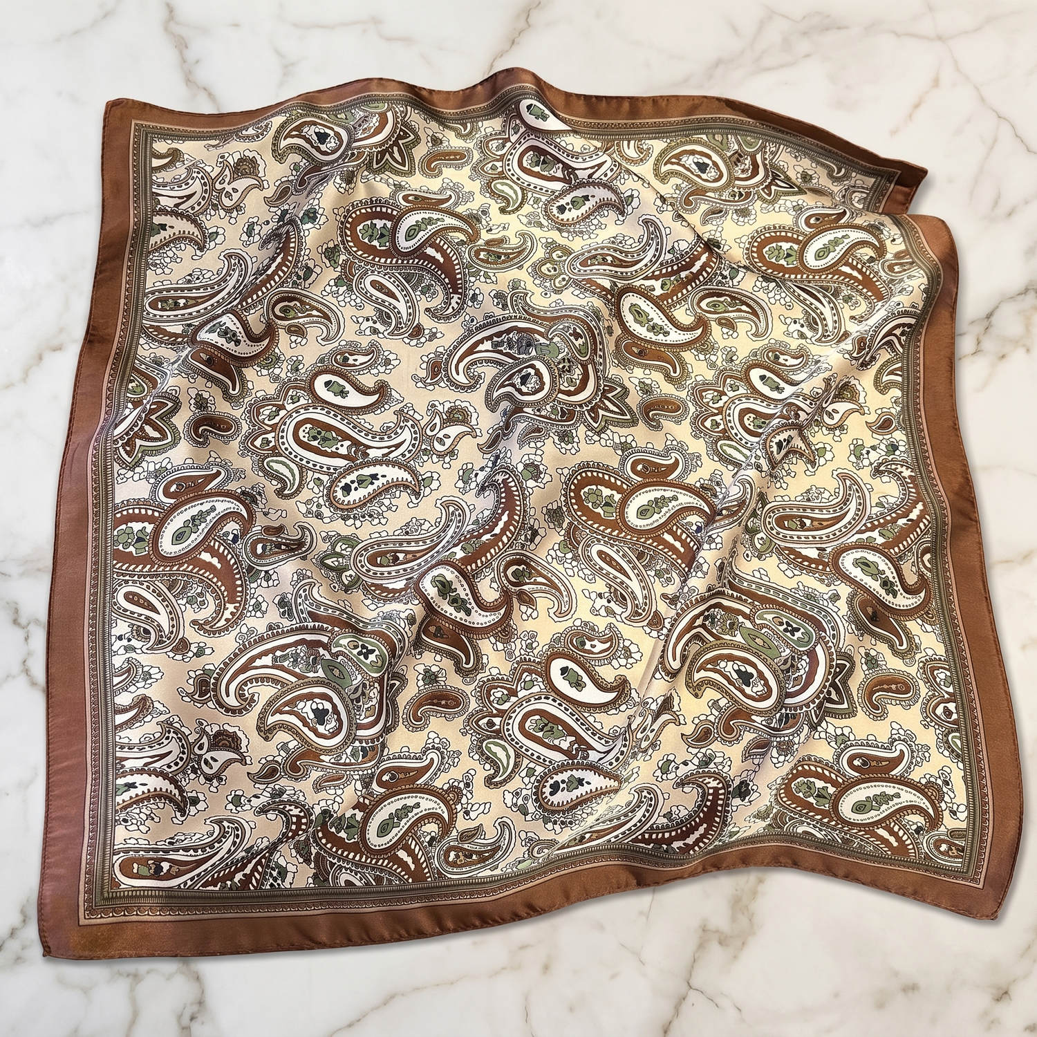 Seidenschal Damen 70×70 cm Paisley Beige – Schal-Welt Detailansicht