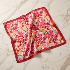 Seidenschal Damen 70×70 cm Blumen Bunt – Schal-Welt Detailansicht