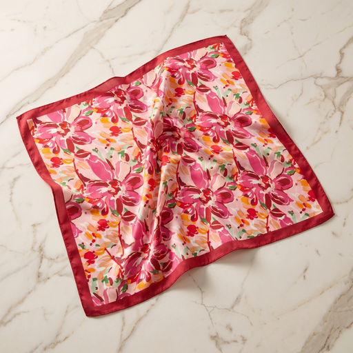 Seidenschal Damen 70×70 cm Blumen Bunt – Schal-Welt Detailansicht