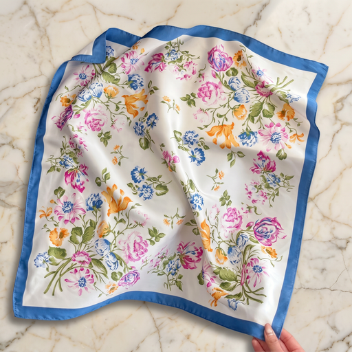 Seidenschal Damen 70×70 cm Blumen Bunt – Schal-Welt Detailansicht