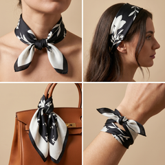 Seidenschal Damen 70×70 cm Blumen Schwarz – Schal-Welt Trageweise