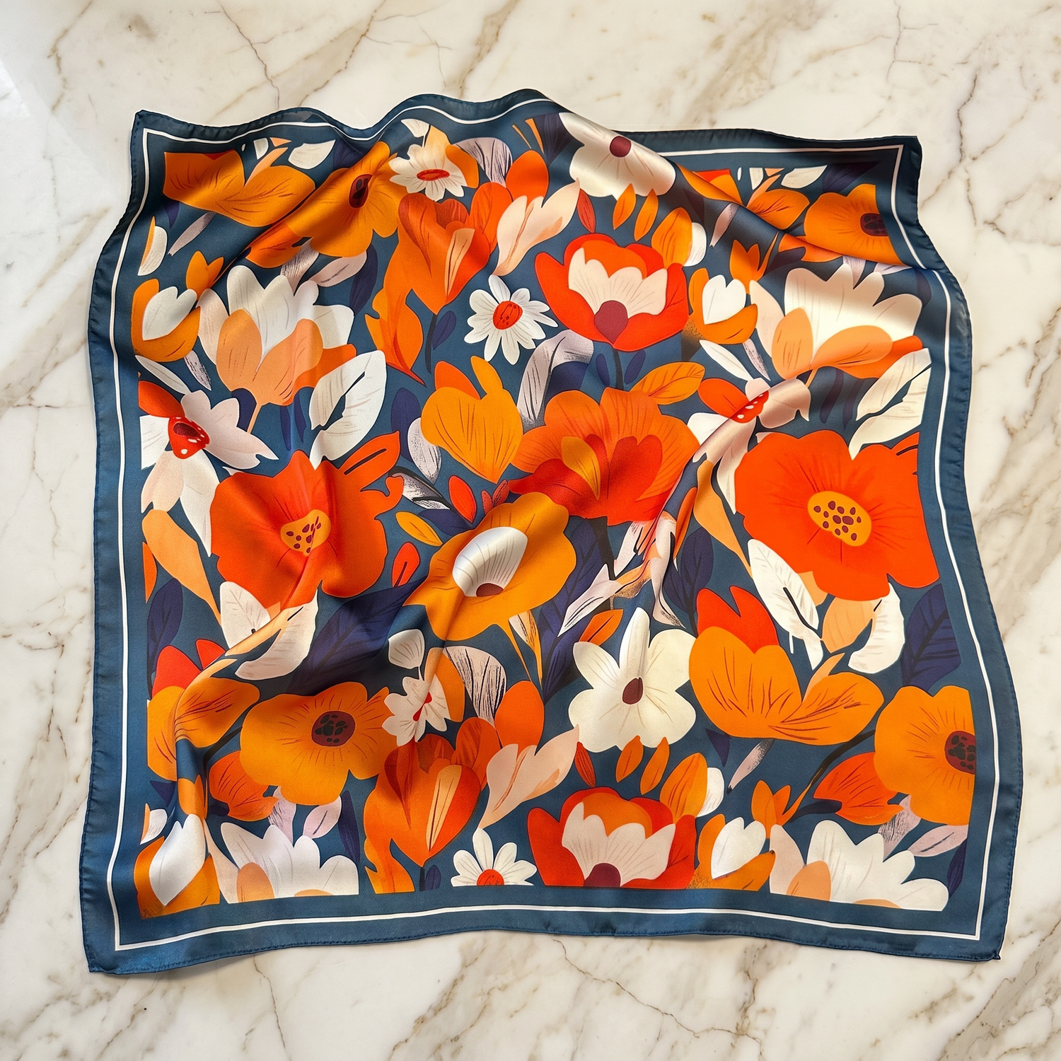Seidenschal Damen 70×70 cm Blumen Bunt – Schal-Welt Detailansicht