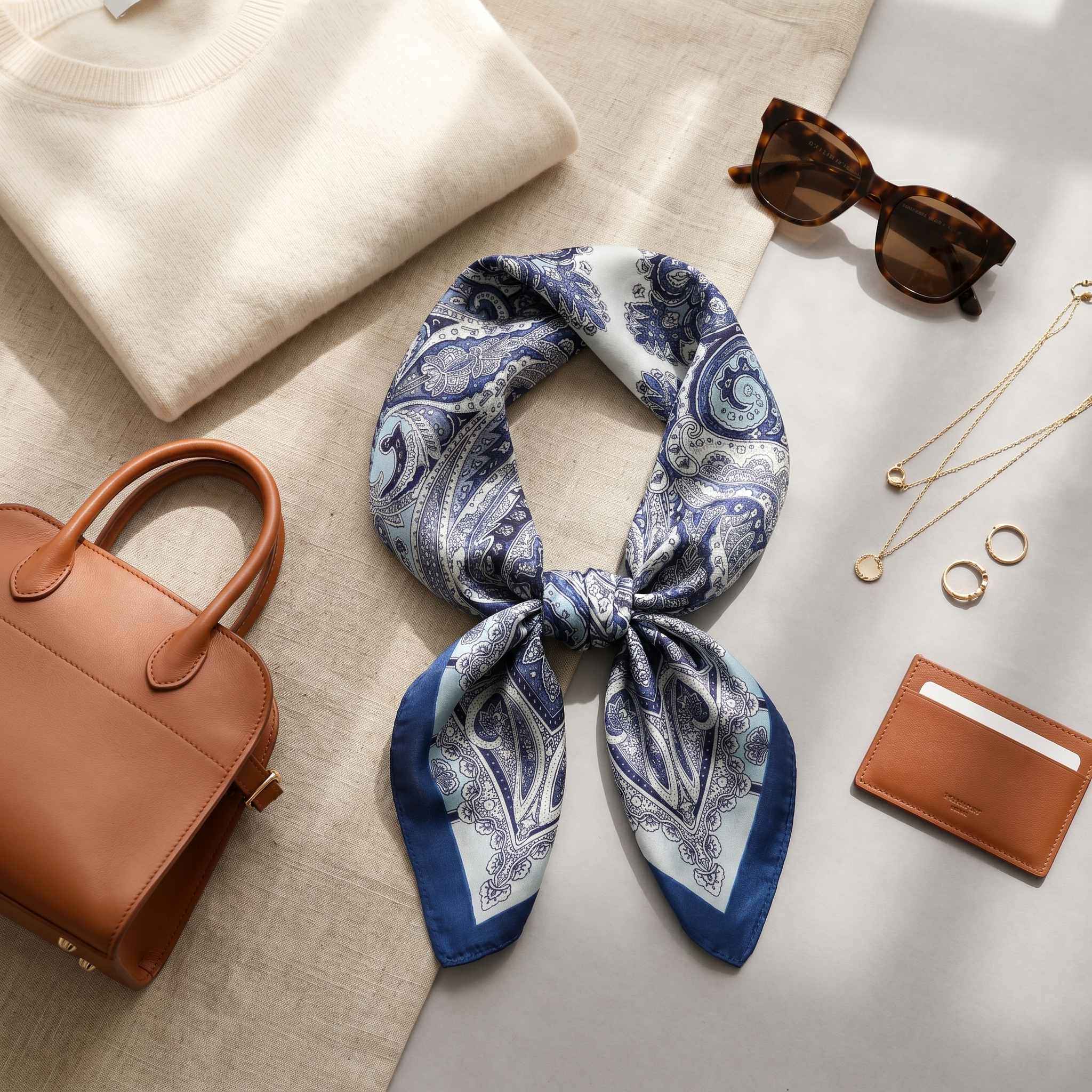 Seidenschal Damen 70×70 cm Paisley Blau – Schal-Welt Styling-Inspiration