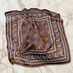 Seidenschal Damen 70×70 cm Blumen Braun – Schal-Welt Detailansicht
