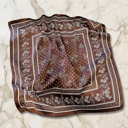 Seidenschal Damen 70×70 cm Blumen Braun – Schal-Welt Detailansicht