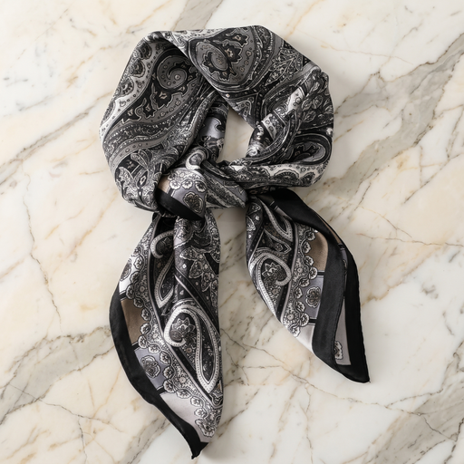 Seidenschal Damen 70×70 cm Paisley Schwarz – Schal-Welt Detailansicht