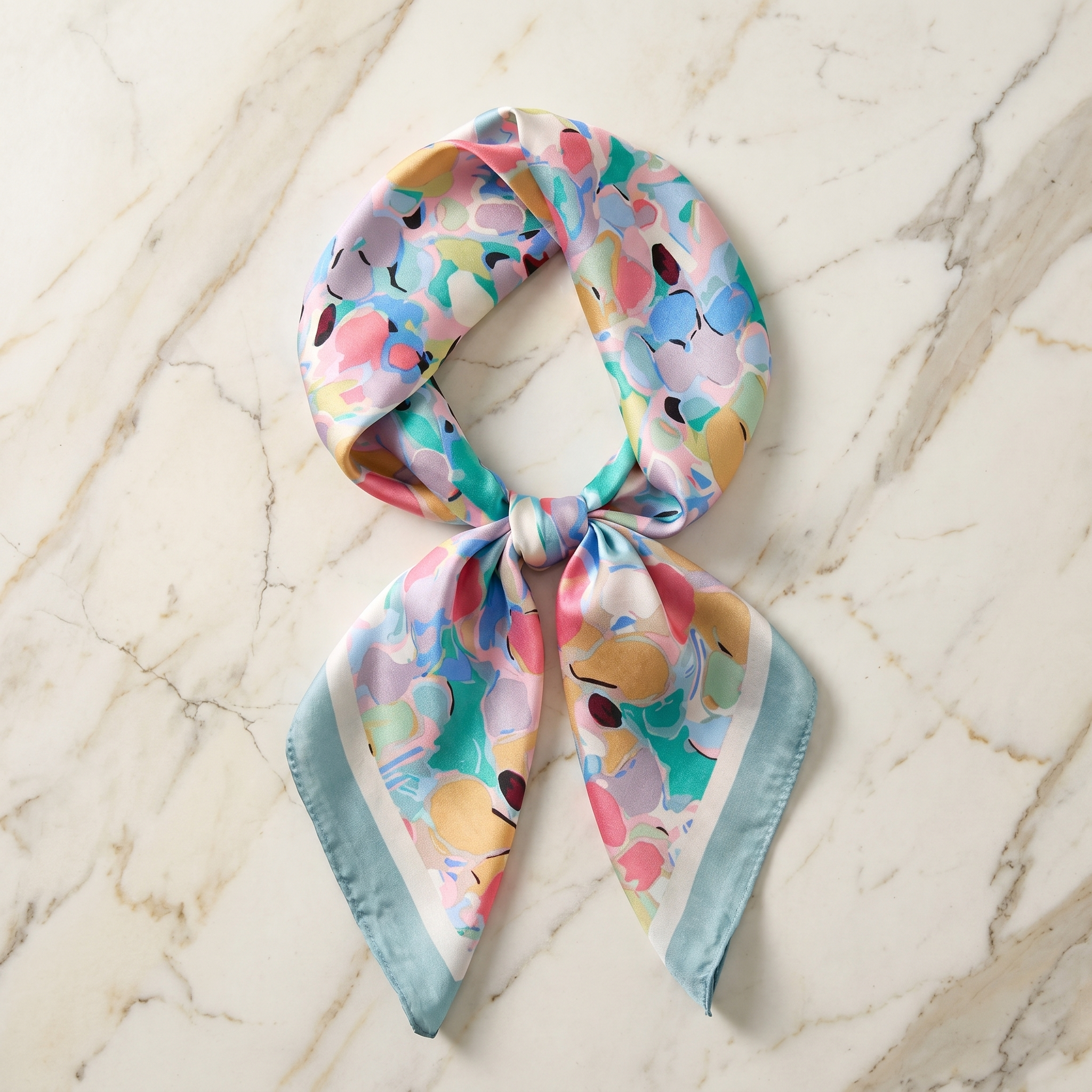 Seidenschal Damen 70×70 cm Blumen Bunt – Schal-Welt Detailansicht