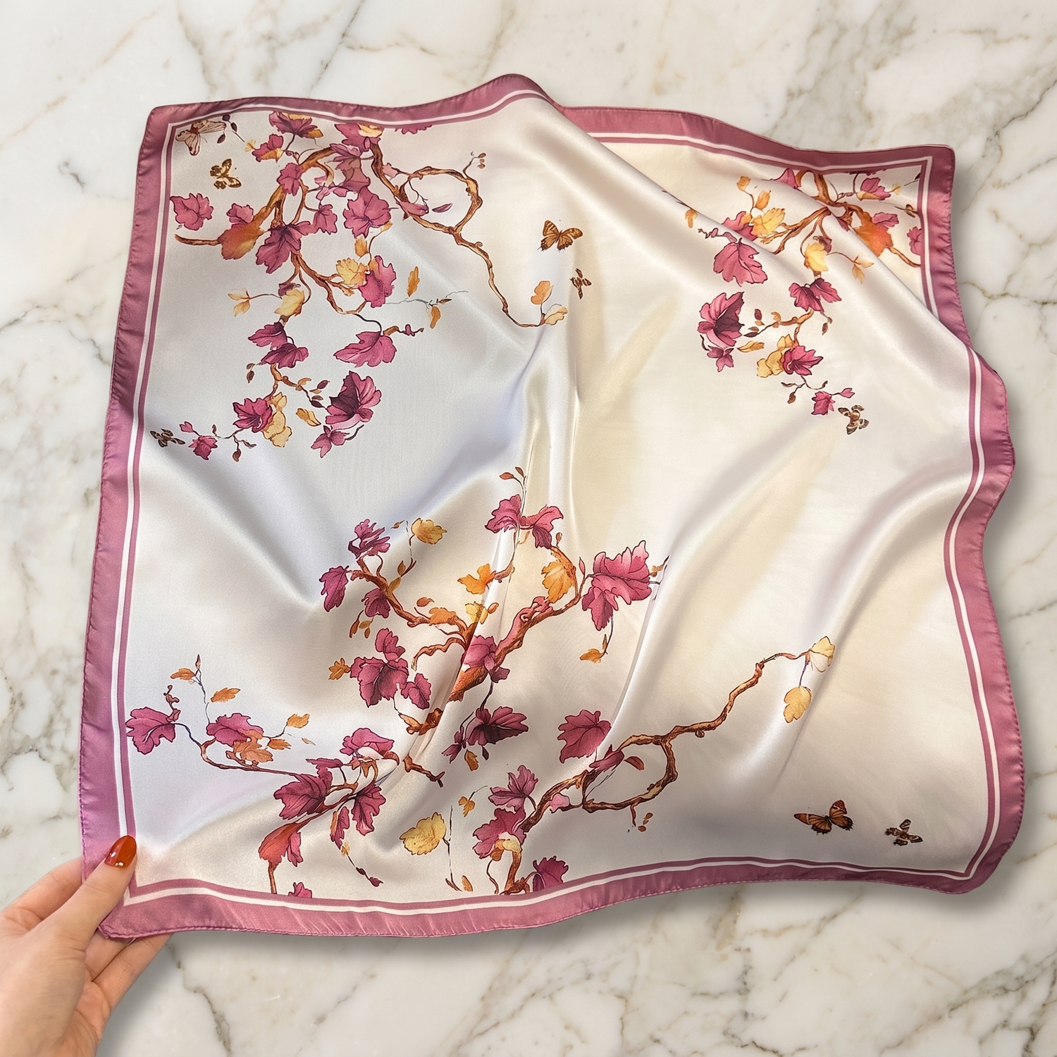 Seidenschal Damen 70×70 cm Blumen Bunt – Schal-Welt Detailansicht