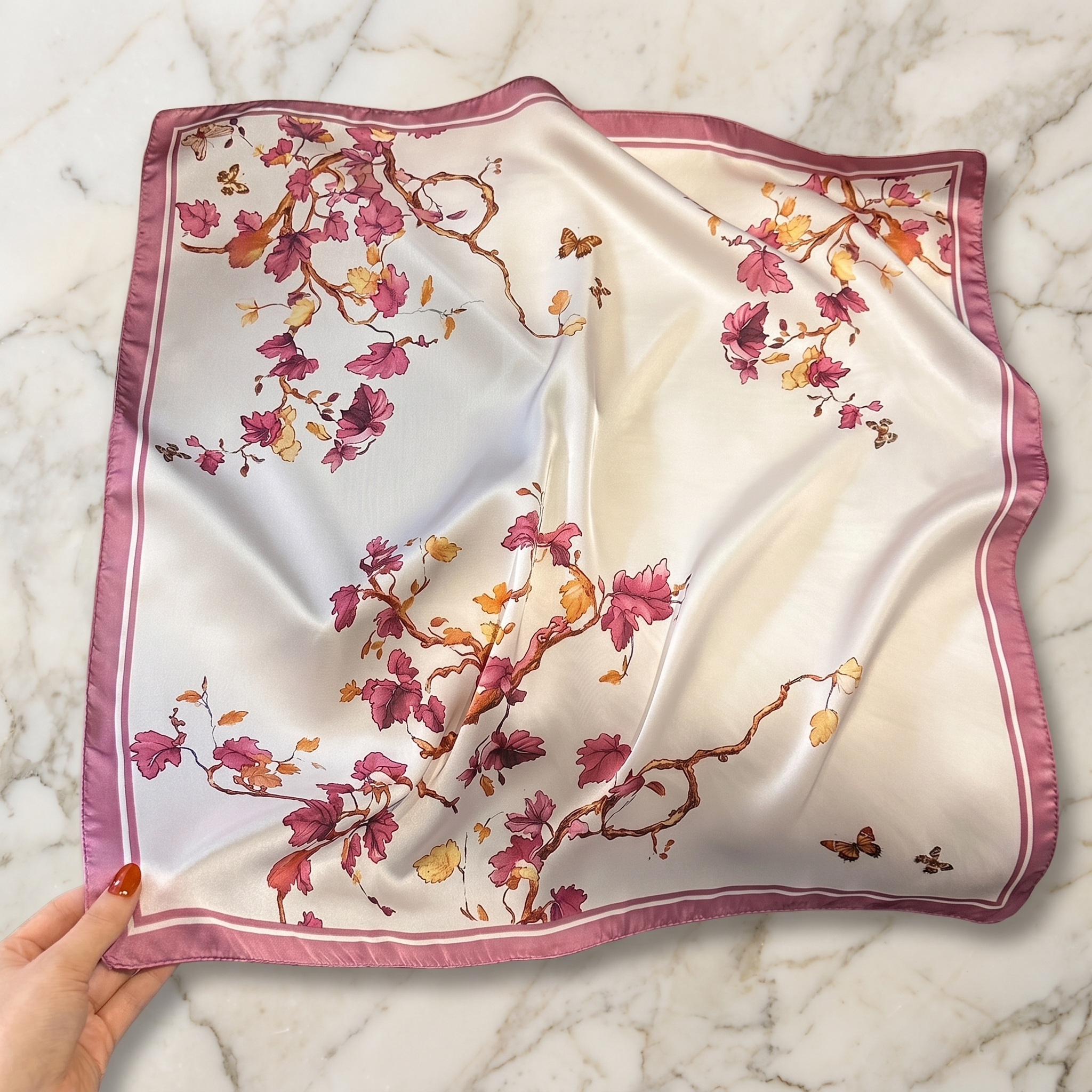 Seidenschal Damen 70×70 cm Blumen Bunt – Schal-Welt Detailansicht