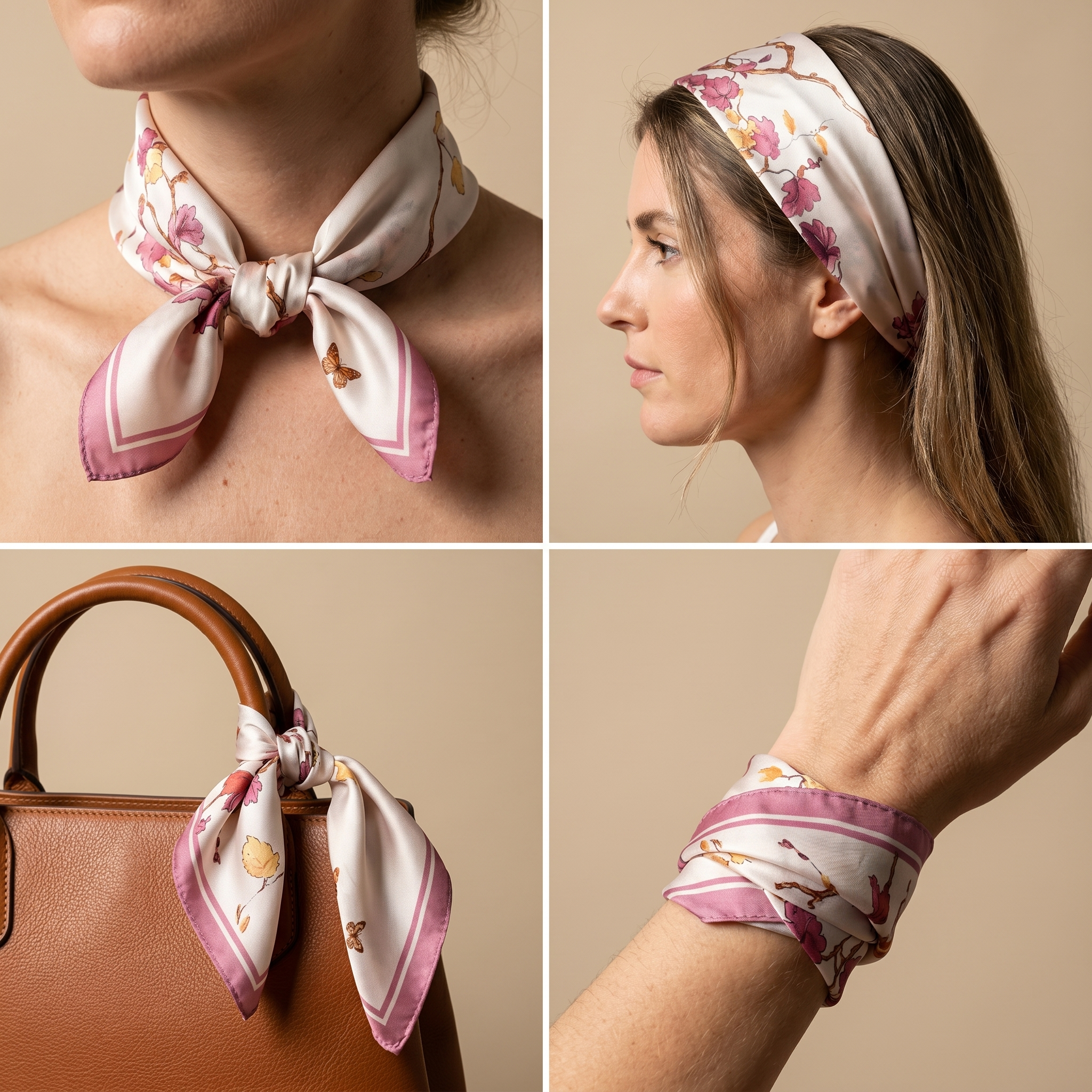 Seidenschal Damen 70×70 cm Blumen Bunt – Schal-Welt Trageweise