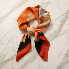 Seidenschal Damen 70×70 cm Blumen Orange – Schal-Welt Detailansicht