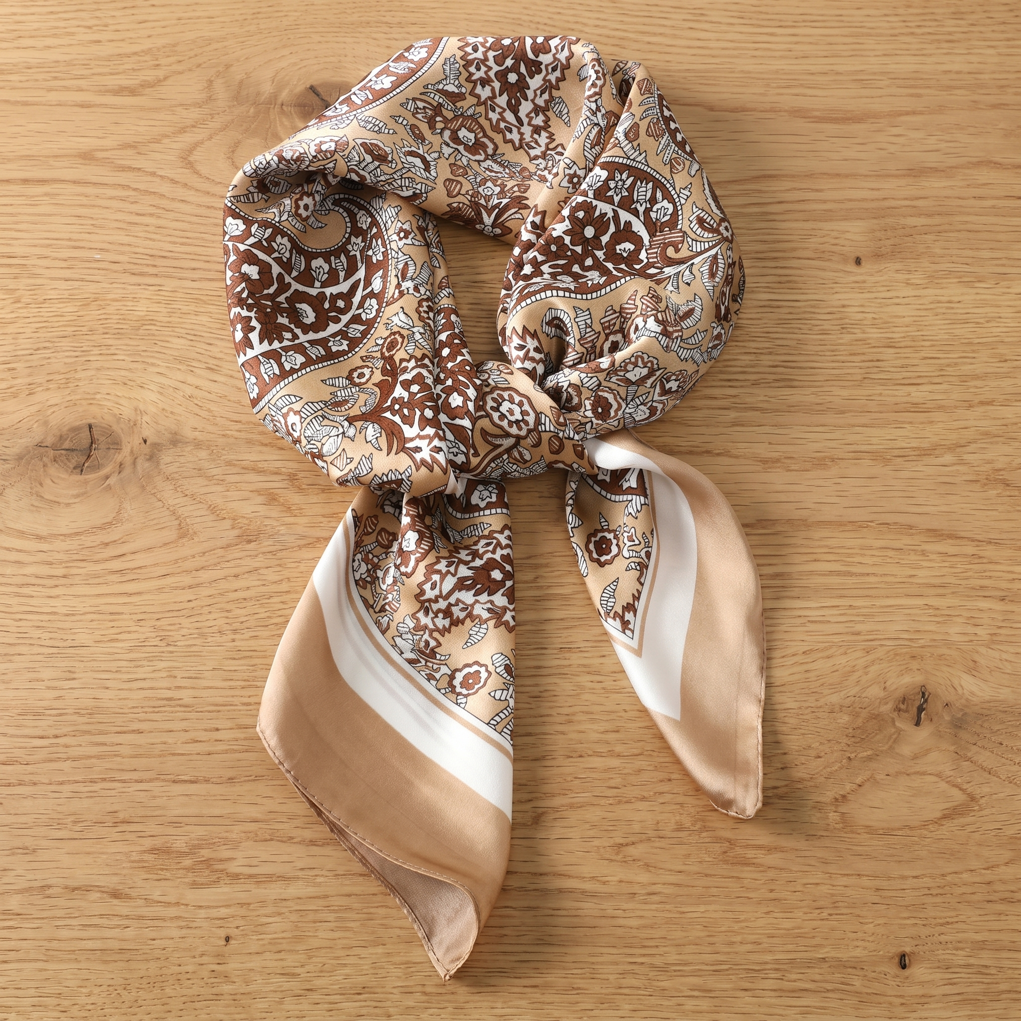 Seidenschal Damen 70×70 cm Paisley Braun – Schal-Welt Detailansicht