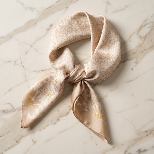 Seidenschal Damen 70×70 cm Blumen Beige – Schal-Welt Detailansicht