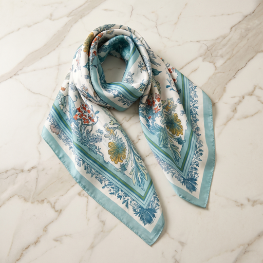 Seidenschal Damen 70×70 cm Blumen Bunt – Schal-Welt Detailansicht