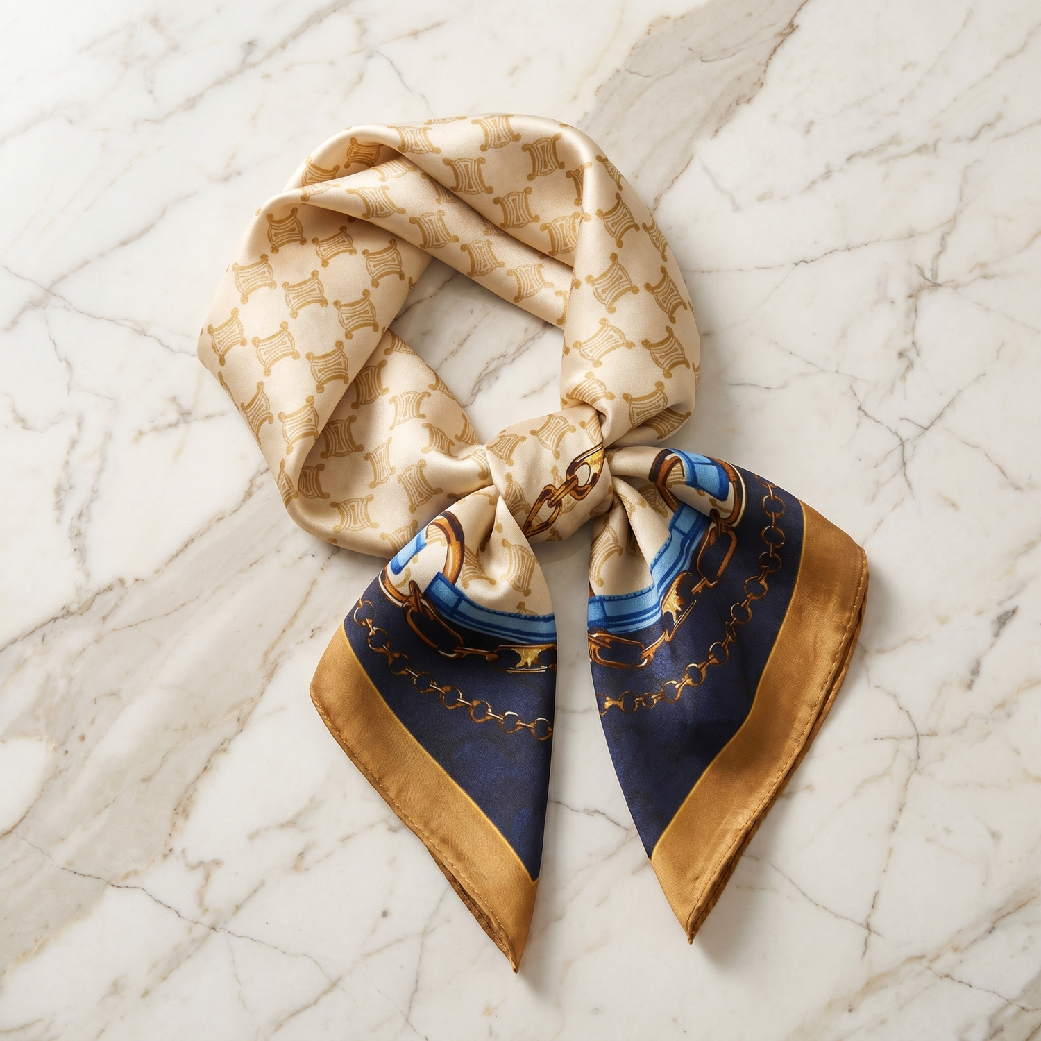 Seidenschal Damen 70×70 cm Klassisch Gold – Schal-Welt Detailansicht