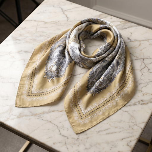 Seidenschal Damen 70×70 cm Paisley Beige – Schal-Welt Detailansicht