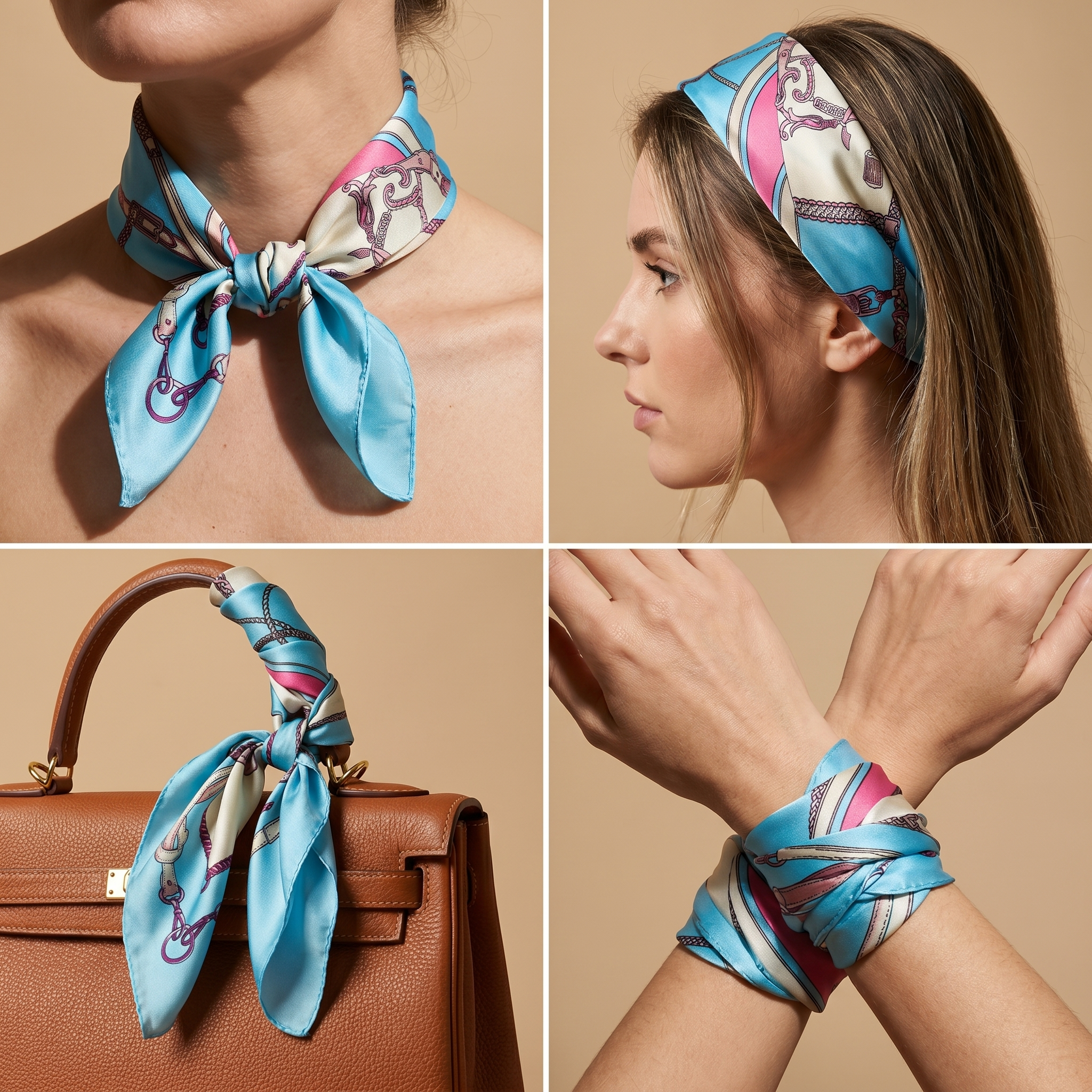 Seidenschal Damen 70×70 cm Klassisch Blau – Schal-Welt Trageweise