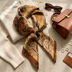 Seidenschal Damen 70×70 cm Paisley Gold – Schal-Welt Styling-Inspiration