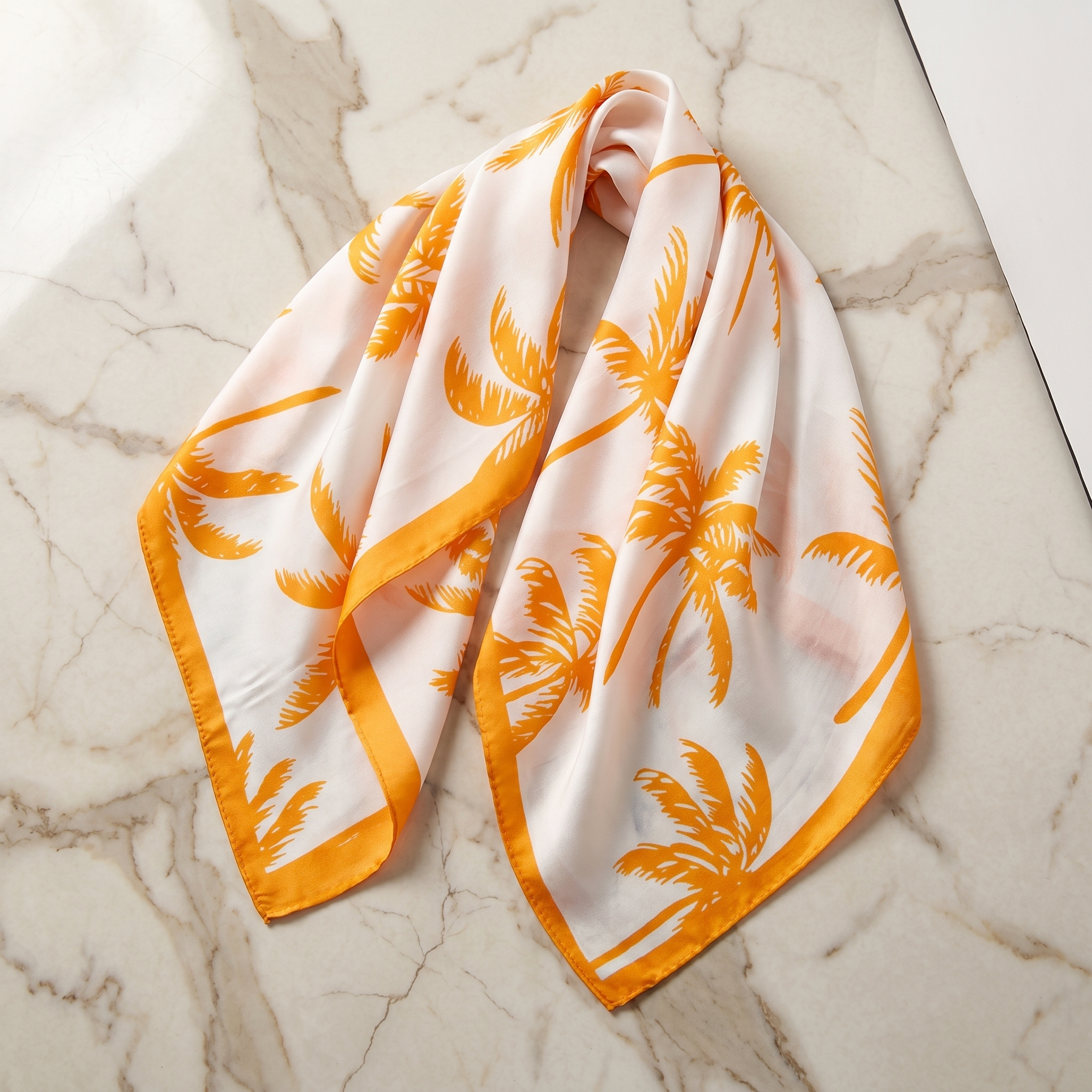 Seidenschal Damen 70×70 cm Blumen Orange – Schal-Welt Detailansicht