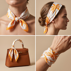 Seidenschal Damen 70×70 cm Blumen Orange – Schal-Welt Trageweise